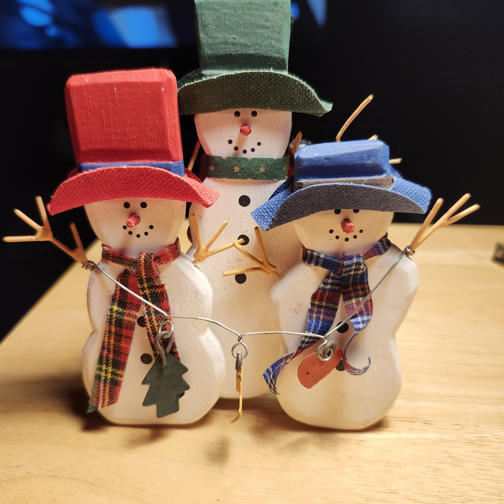 Festive Snowman Trio Ornament - Red, Green, Blue